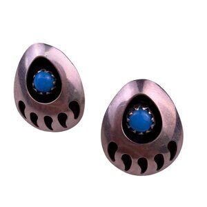 Vintage Unknown Womens Silver Tone Turquoise Bear Claw Sterling Earrings 925